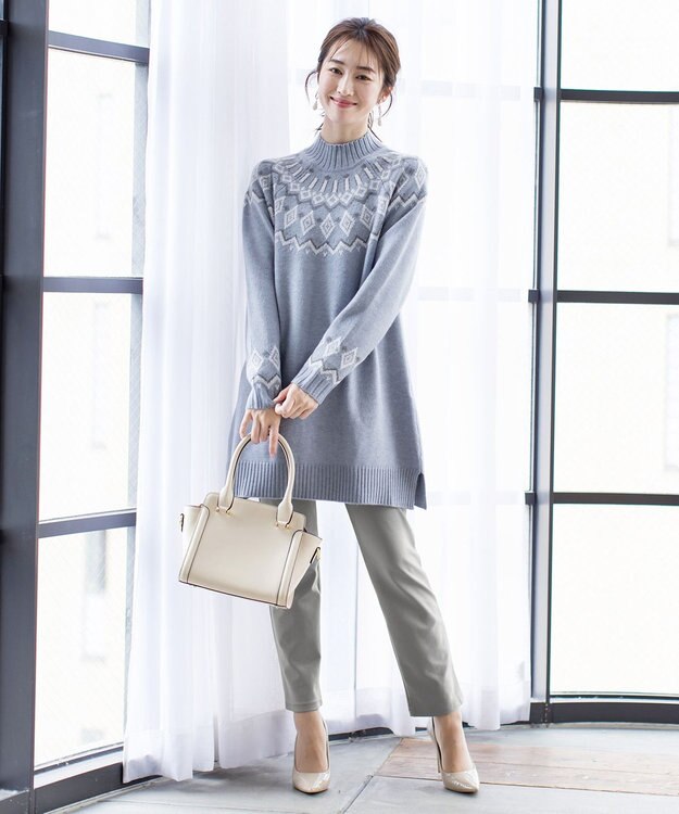 Tiaclasse L 【洗える】ノルディック柄ニットチュニック ブルー