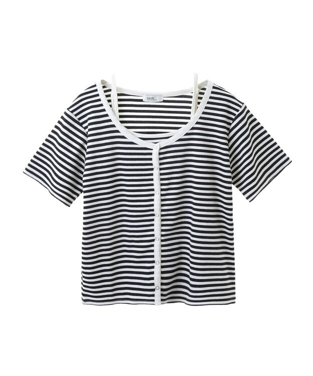 earth music&ecology ＳＥＴ２点ボーダーカーディガン＋キャミ Black