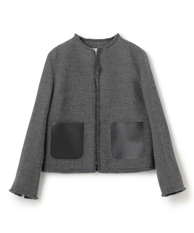 BEIGE， MILLAM / フェイクレザーパッチツイードジャケット Md Gray