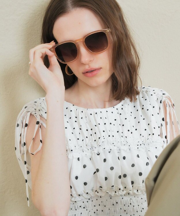 YECCA VECCA ドットMIXシャーリングブラウス Off White