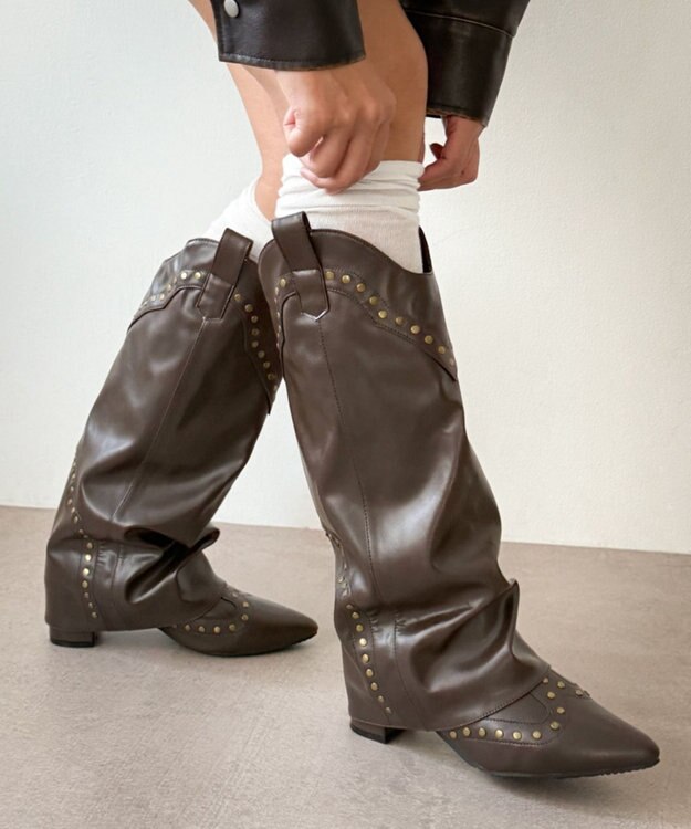 WEGO ウエスタンカバーロングブーツ ブラウン