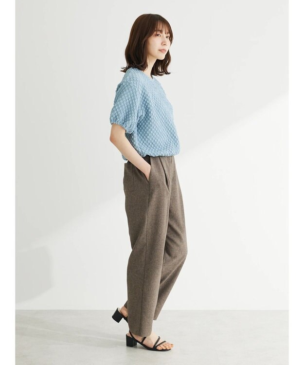 Green Parks 麻調ストレートパンツ Brown