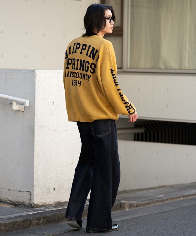 WEGO スリーブロゴニットプルオーバー イエロー