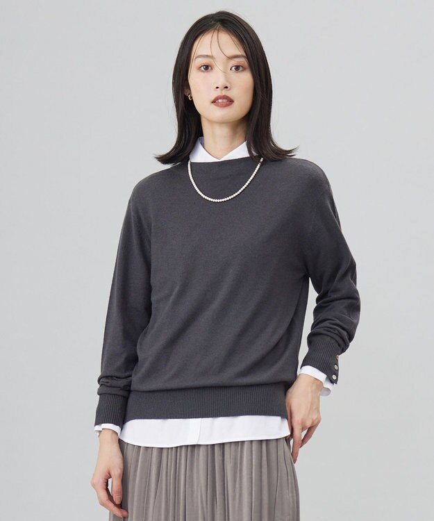 J.PRESS LADIES 【洗える】SOFT TOUCH WOOL 立ち襟 ニット スレート系