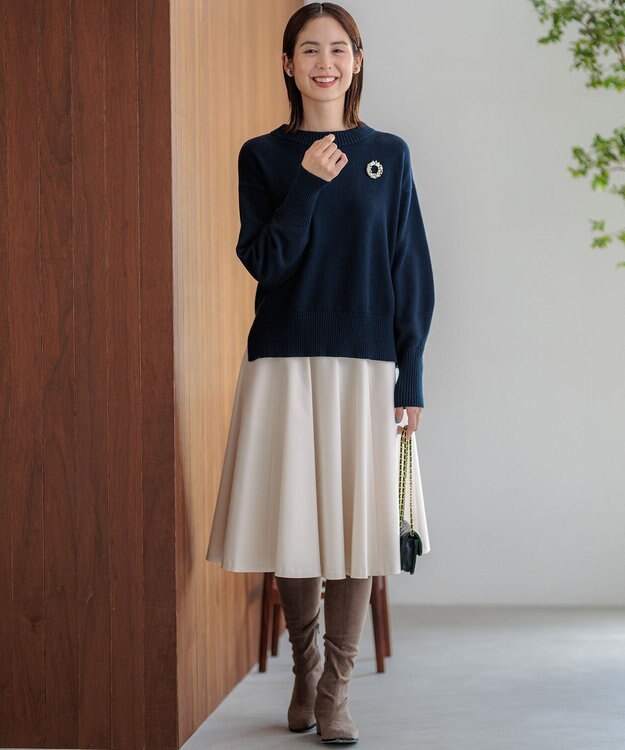 組曲 【WEB限定カラーあり】ウールライクストレッチ フレアスカート アイボリー系