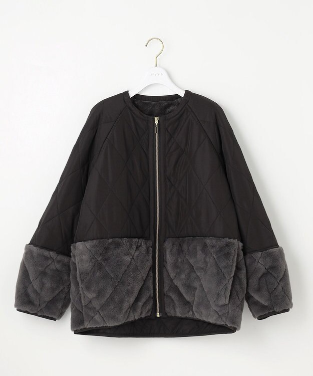 ANY SIS フェイクファーコンビキルティング アウター ブラック