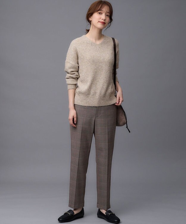 ANY L 【ウエストゴム/リントラク加工/裏起毛/ストレッチ】シークレットウォーム　テーパードパンツ ブラウンチェック