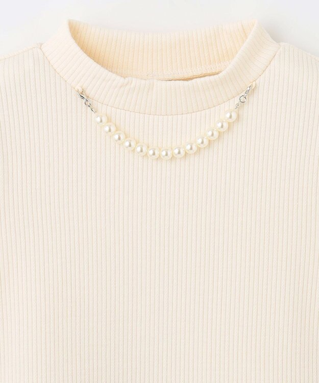 ANY KIDS パール付きペプラムトレーナー エクリュ