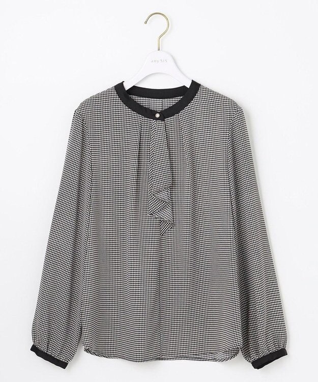 ANY SIS 【洗える】ラッフルボウ ブラウス 長袖 モノトーン千鳥