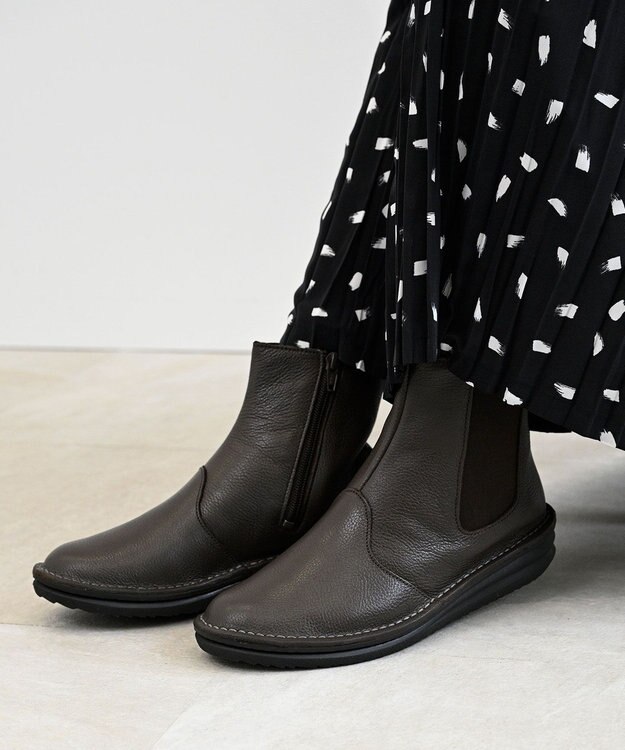 Pointer 本革軽量サイドゴアステッチショートブーツ ダークブラウン