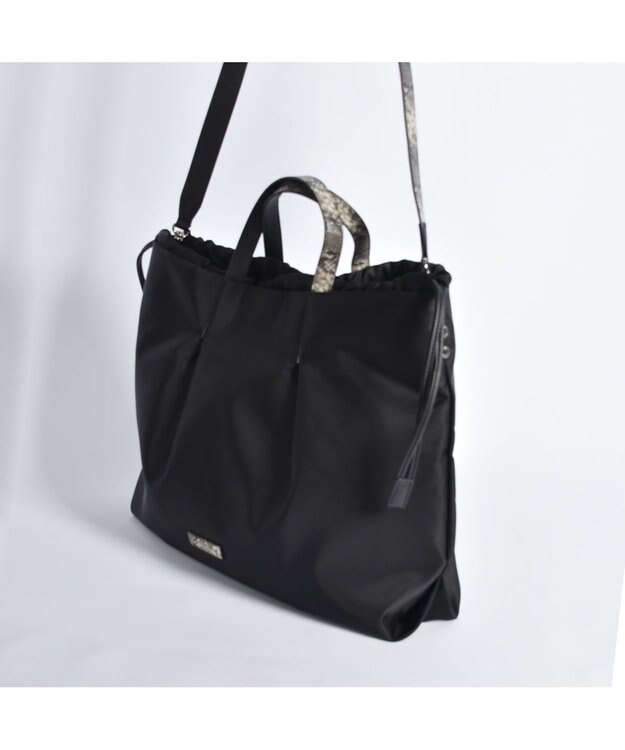 LA BAGAGERIE ドローストリング2WAYトート Mサイズ ブラック×パイソン