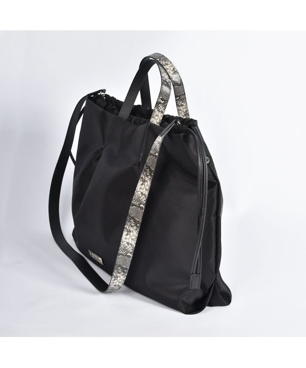 LA BAGAGERIE ドローストリング2WAYトート Mサイズ ブラック×パイソン