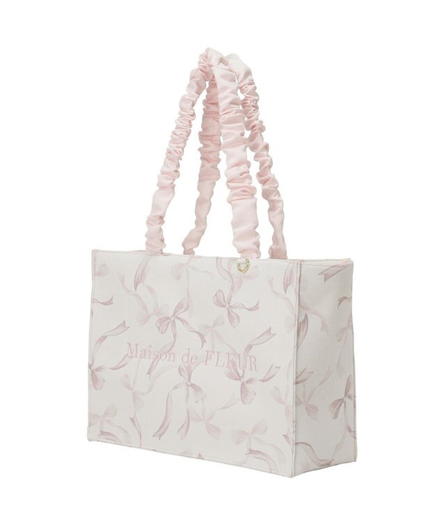 Maison de FLEUR リボン柄ギャザーハンドルスクエアトート Pink