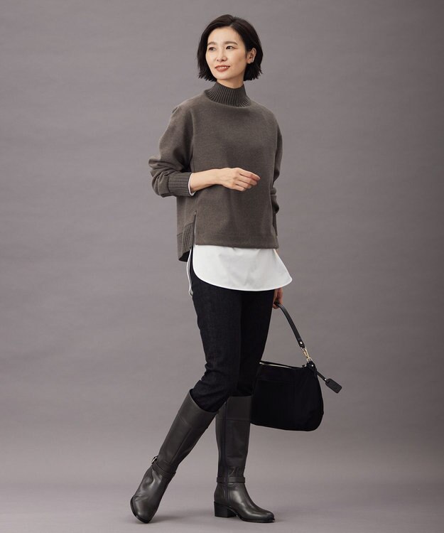 J.PRESS LADIES S ニードルパンチ ハイネック カットソー ブラウン系