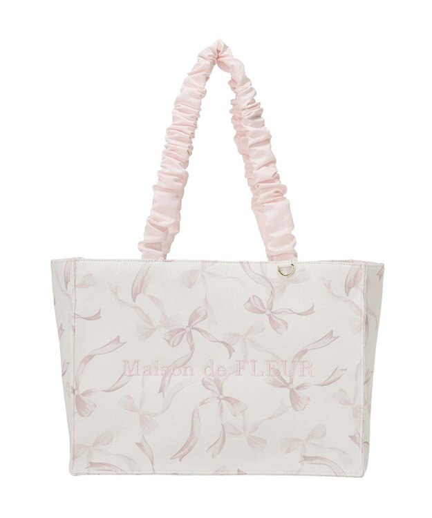 Maison de FLEUR リボン柄ギャザーハンドルスクエアトート Pink