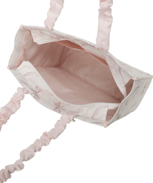 Maison de FLEUR リボン柄ギャザーハンドルスクエアトート Pink