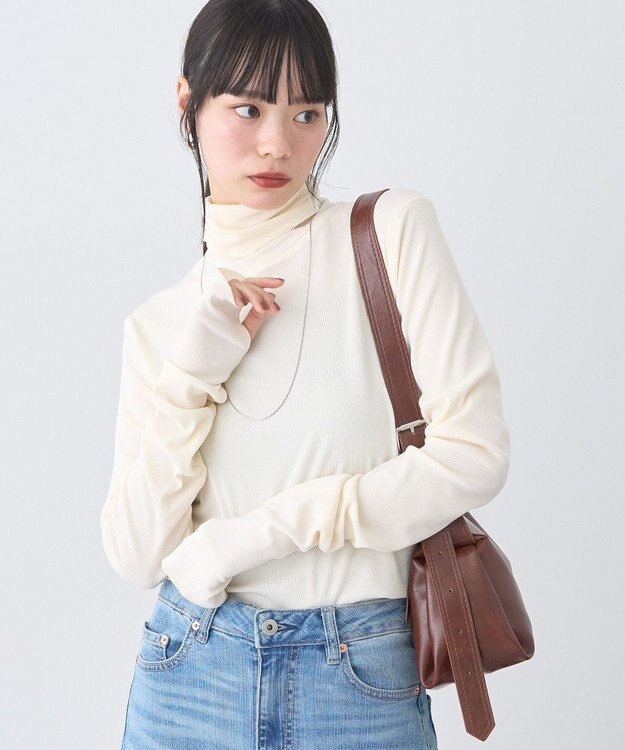 earth music&ecology リブタートルネックプルオーバー Ivory