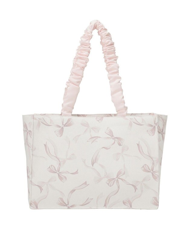 Maison de FLEUR リボン柄ギャザーハンドルスクエアトート Pink