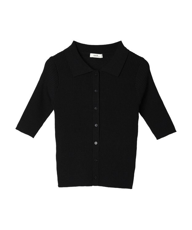 earth music&ecology リブコンパクトカーディガン Black