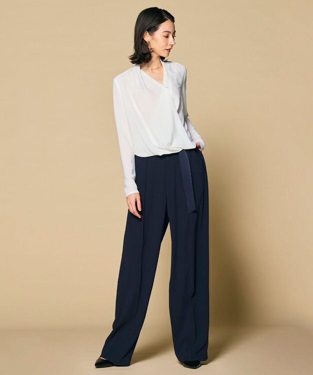 BEIGE， OLIVE / カシュクールロングスリーブブラウス White