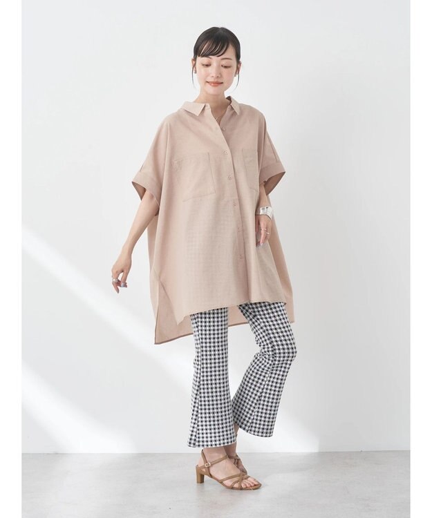 earth music&ecology 配色ステッチＢＩＧシャツ Beige