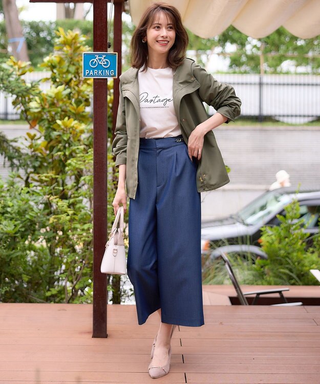 ANY SIS 【洗える】チェーンポイント ワイドパンツ シャンブレー