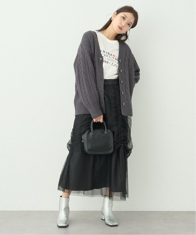 earth music&ecology ２ｗａｙドロストチュールスカート Black