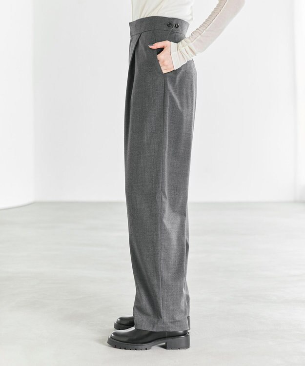 #Newans 【ANSWER for ファッショニスタ 】ウエスト調整可ワイドパンツ チャコールグレー系