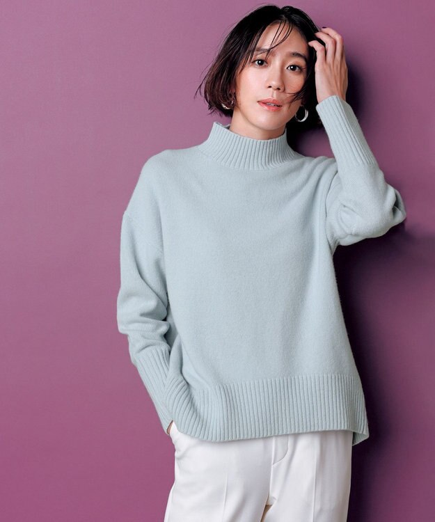 UNFILO ウールカシミヤ ハイネックニット サックス