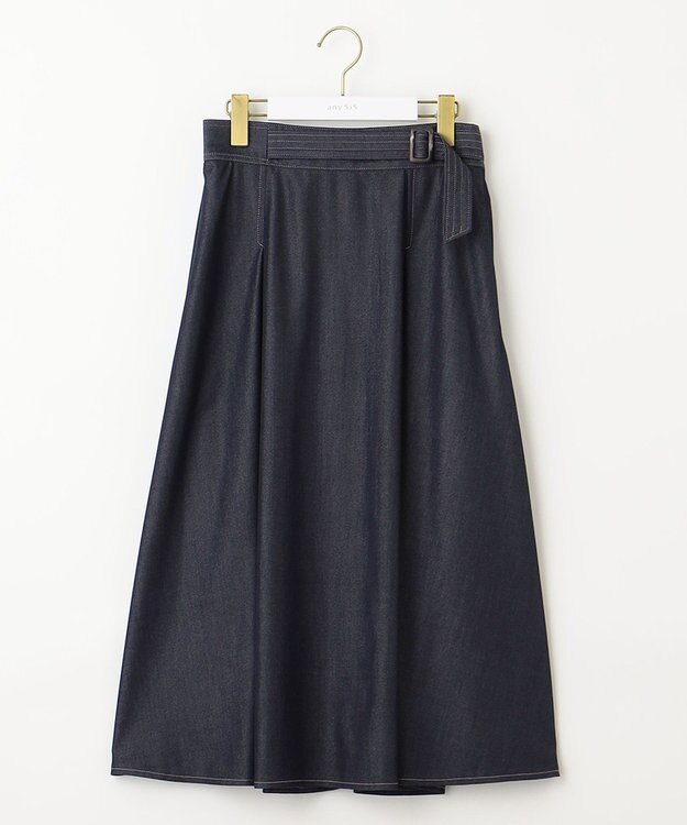 ANY SIS L 【洗える】チノライクタック スカート シャンブレーブルー