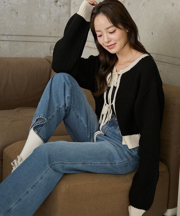 WEGO 【2024年秋冬新色カラー追加★】リボン2WAYカーデ ブラックその他