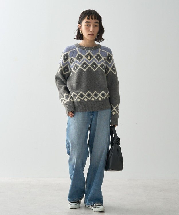 AMERICAN HOLIC フェアアイル柄ニットプルオーバー Gray Mixture