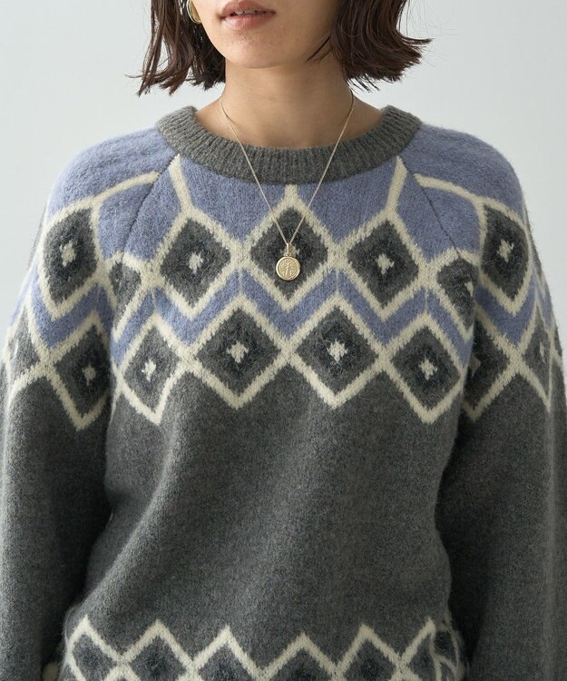 AMERICAN HOLIC フェアアイル柄ニットプルオーバー Gray Mixture