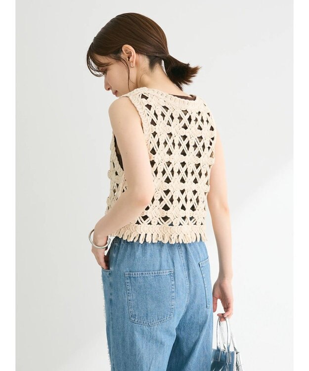 Green Parks かぎ針編みニットベスト Ivory