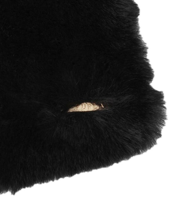 MOONBAT 【大人百花1月号掲載】FURLA フェイクファーマフラー ベルト差し込み ファーティペット ロゴプレート付 ブラック