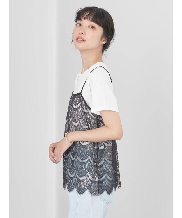 earth music&ecology ＳＥＴ２点レースキャミソール＋ＴＥＥ Black