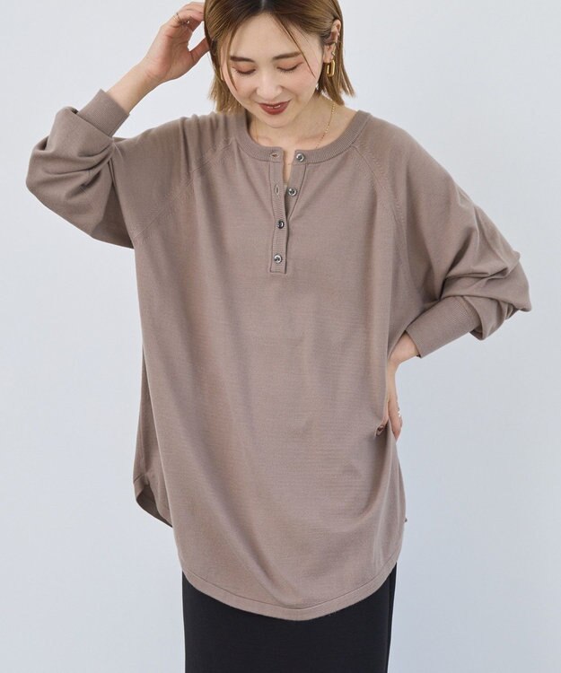 AMERICAN HOLIC バイパチ2WAYヘンリーネックニットプルオーバー Gray Beige