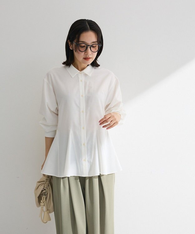 Green Parks スウィッチングペプラムシャツ Off White