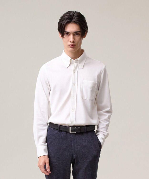 J.PRESS MEN ポロシャツのような快適な着心地【吸水速乾 / ストレッチ / 消臭 / ノンアイロン】エレスポジャージー ドレスシャツ / B.D. ホワイト系