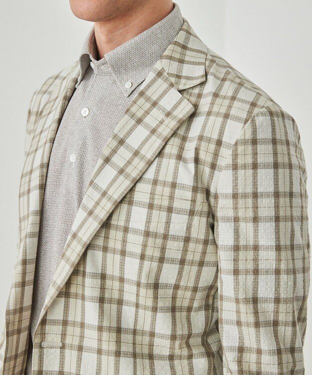 GOTAIRIKU 清涼サッカー素材【通気性/軽量】空羽サッカー マドラスチェック シャツジャケット グレー系4