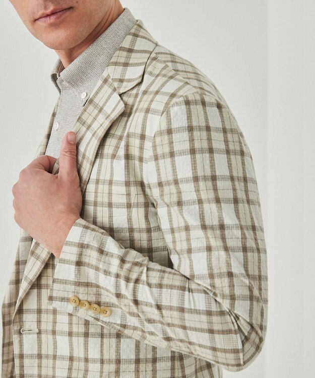 GOTAIRIKU 清涼サッカー素材【通気性/軽量】空羽サッカー マドラスチェック シャツジャケット グレー系4