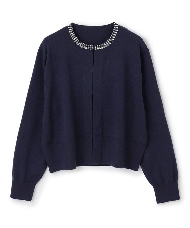 UNFILO ネックビジュー カーディガン ネイビー