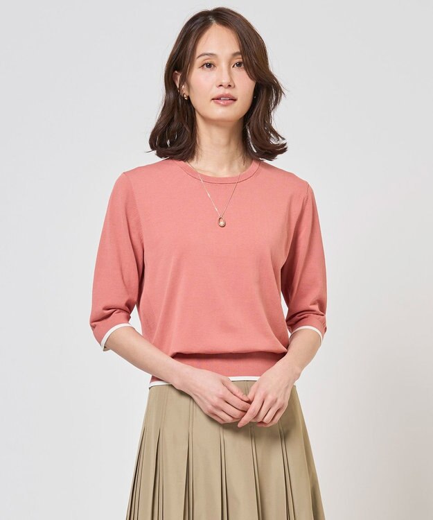 J.PRESS LADIES BASIC HT COTTON クルーネック ニット ローズピンク系