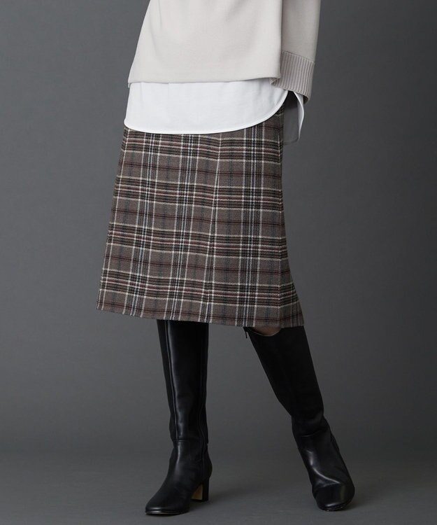 J.PRESS LADIES ミルドウールリバーチェック スカート ブラウン系3