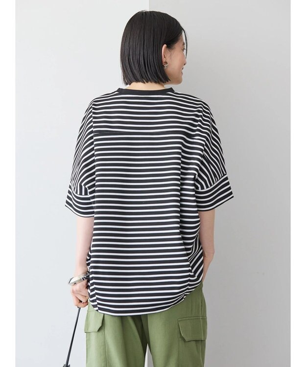 AMERICAN HOLIC 抗菌防臭＋接触冷感　コクーンカットプルオーバー Border Black