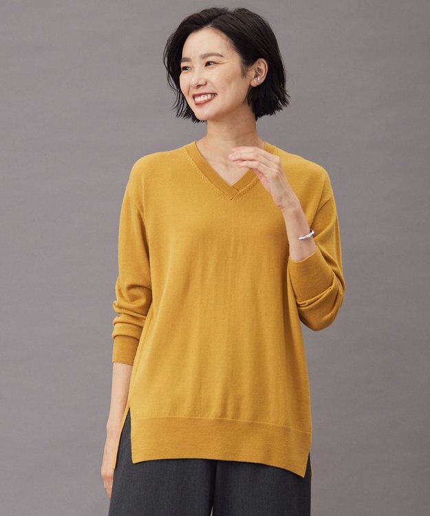 J.PRESS LADIES L 【洗える】EASY WOOL Vネック ニット イエロー系