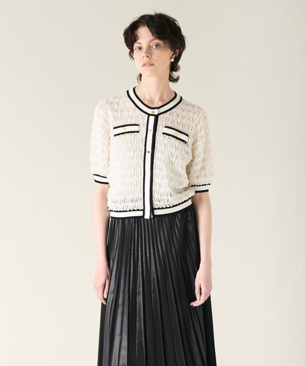 GRACE CONTINENTAL バイカラーシアーニットカーディガン ホワイト