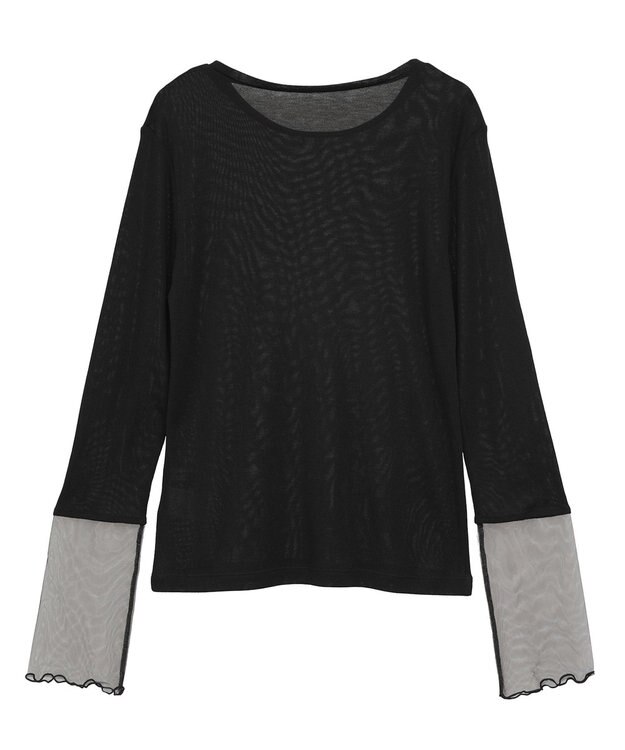 earth music&ecology シアースリーブプルオーバー Black