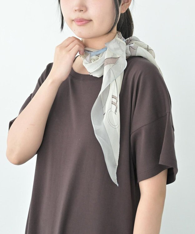 Marca ＜洗えるシルク＞【Marcaオリジナル】フローイングベルト剣先 ウォッシャブル シルクローン 剣先ストール ベージュ×ブルー