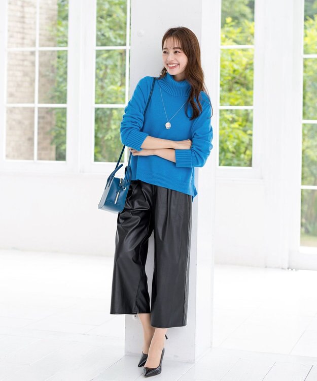 Tiaclasse 【洗える】洗練された女性スタイルを叶えるフェイクレザーワイドパンツ ブラック